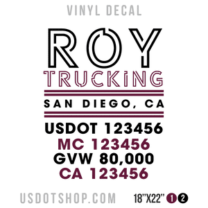 Truck Door Decal, Company Name, Location, USDOT, MC, GVW, CA