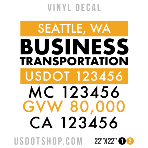 Truck Door Decal, Company Name, Location, USDOT, MC, GVW, CA