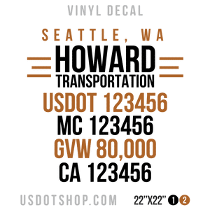 Truck Door Decal, Company Name, Location, USDOT, MC, GVW, CA