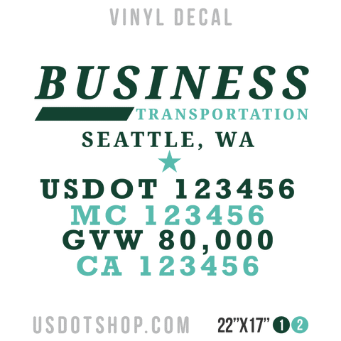 Truck Door Decal, Company Name, Location, USDOT, MC, GVW, CA