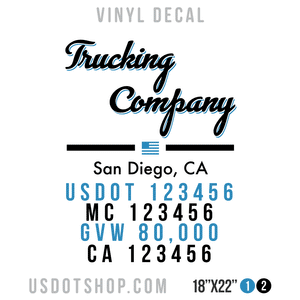 Truck Door Decal, Company Name, Location, USDOT, MC, GVW, CA