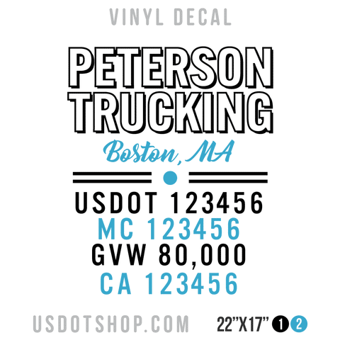 Truck Door Decal, Company Name, Location, USDOT, MC, GVW, CA