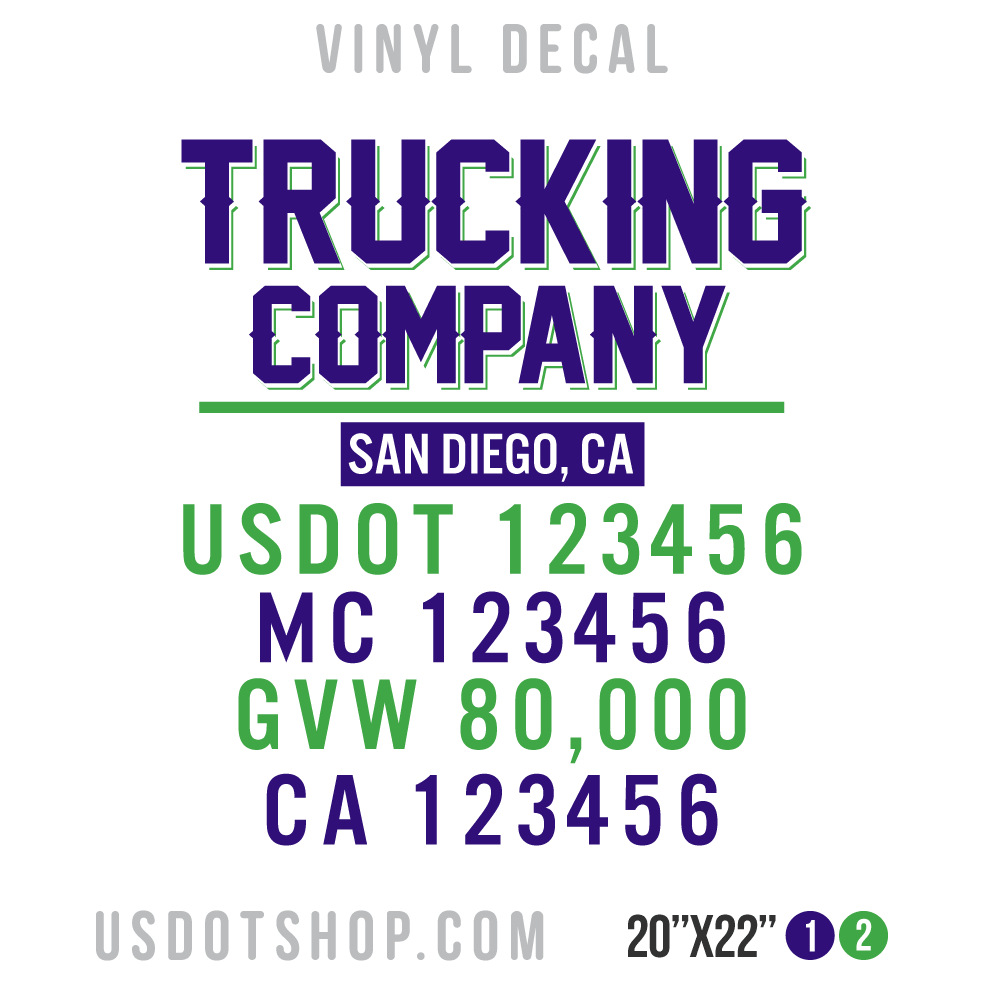 Truck Door Decal, Company Name, Location, USDOT, MC, GVW, CA