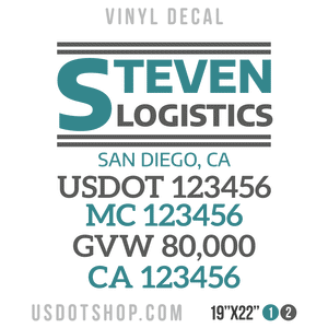 Truck Door Decal, Company Name, Location, USDOT, MC, GVW, CA