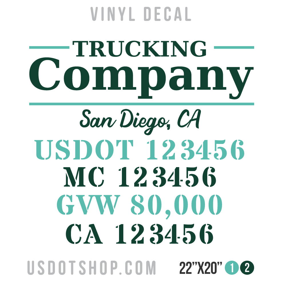 Truck Door Decal, Company Name, Location, USDOT, MC, GVW, CA