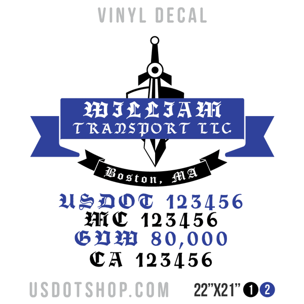 Truck Door Decal, Company Name, Location, USDOT, MC, GVW, CA