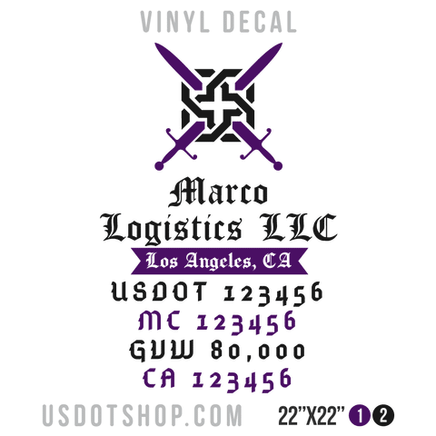 Truck Door Decal, Company Name, Location, USDOT, MC, GVW, CA