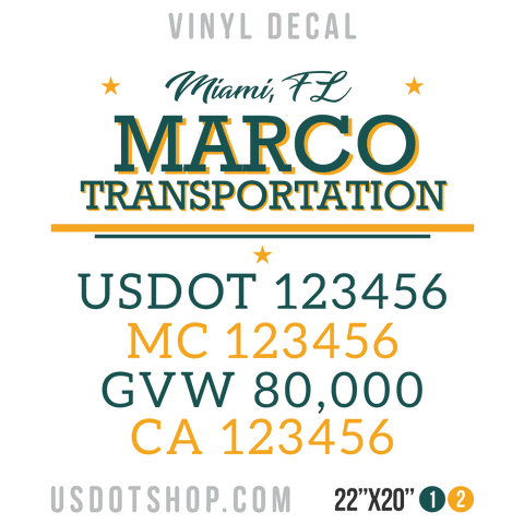 Truck Door Decal, Company Name, Location, USDOT, MC, GVW, CA