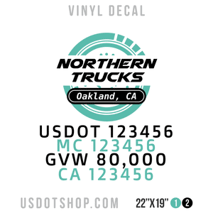 Truck Door Decal, Company Name, Location, USDOT, MC, GVW, CA