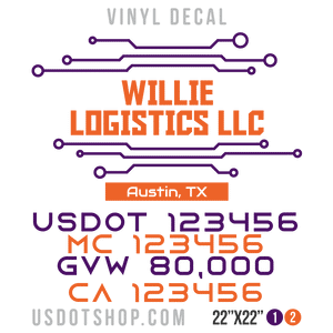 Truck Door Decal, Company Name, Location, USDOT, MC, GVW, CA