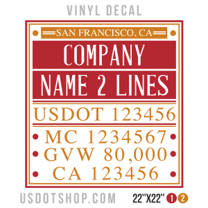 Truck Door Decal, Company Name, Location, USDOT, MC, GVW, CA