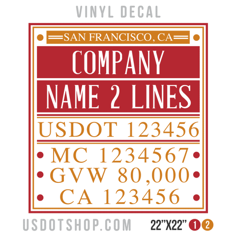 Truck Door Decal, Company Name, Location, USDOT, MC, GVW, CA