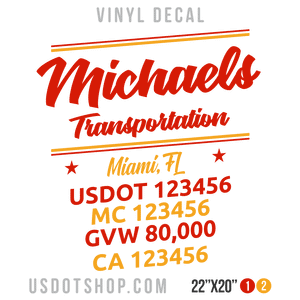 Truck Door Decal, Company Name, Location, USDOT, MC, GVW, CA