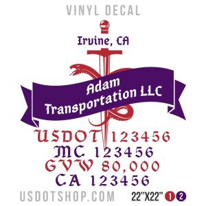 Truck Door Decal, Company Name, Location, USDOT, MC, GVW, CA