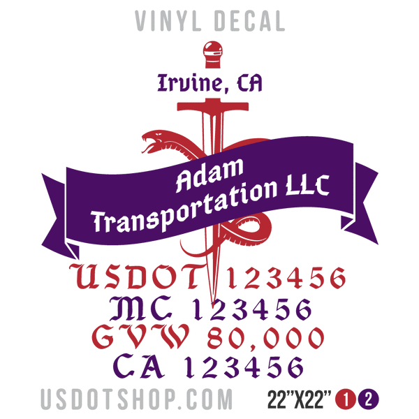 Truck Door Decal, Company Name, Location, USDOT, MC, GVW, CA