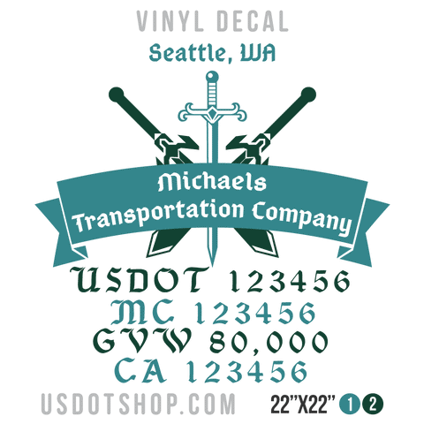 Truck Door Decal, Company Name, Location, USDOT, MC, GVW, CA