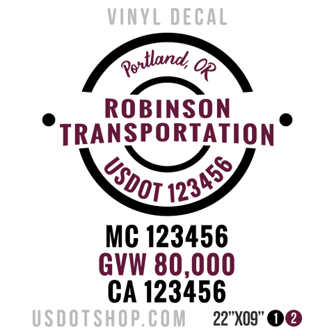 Truck Door Decal, Company Name, Location, USDOT, MC, GVW, CA