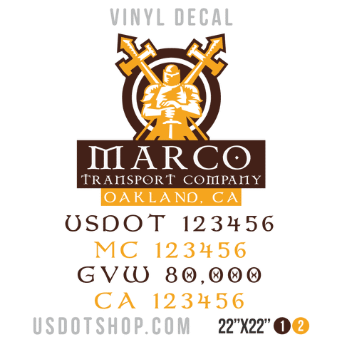 Truck Door Decal, Company Name, Location, USDOT, MC, GVW, CA