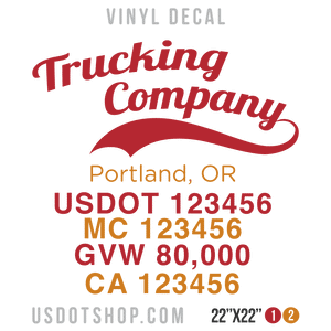 Truck Door Decal, Company Name, Location, USDOT, MC, GVW, CA