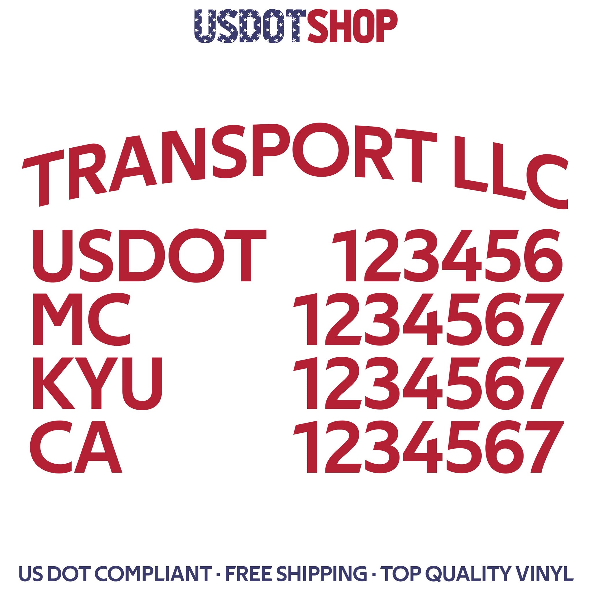 arched company name with usdot, mc, kyu & ca number decal sticker