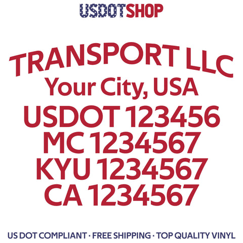arched transport company name with usdot mc kyu ca decal sticker