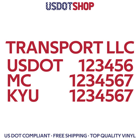 company name, usdot, mc kyu number decal sticker