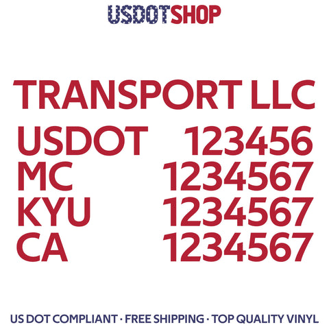 company name, usdot, mc, kyu & ca number decal