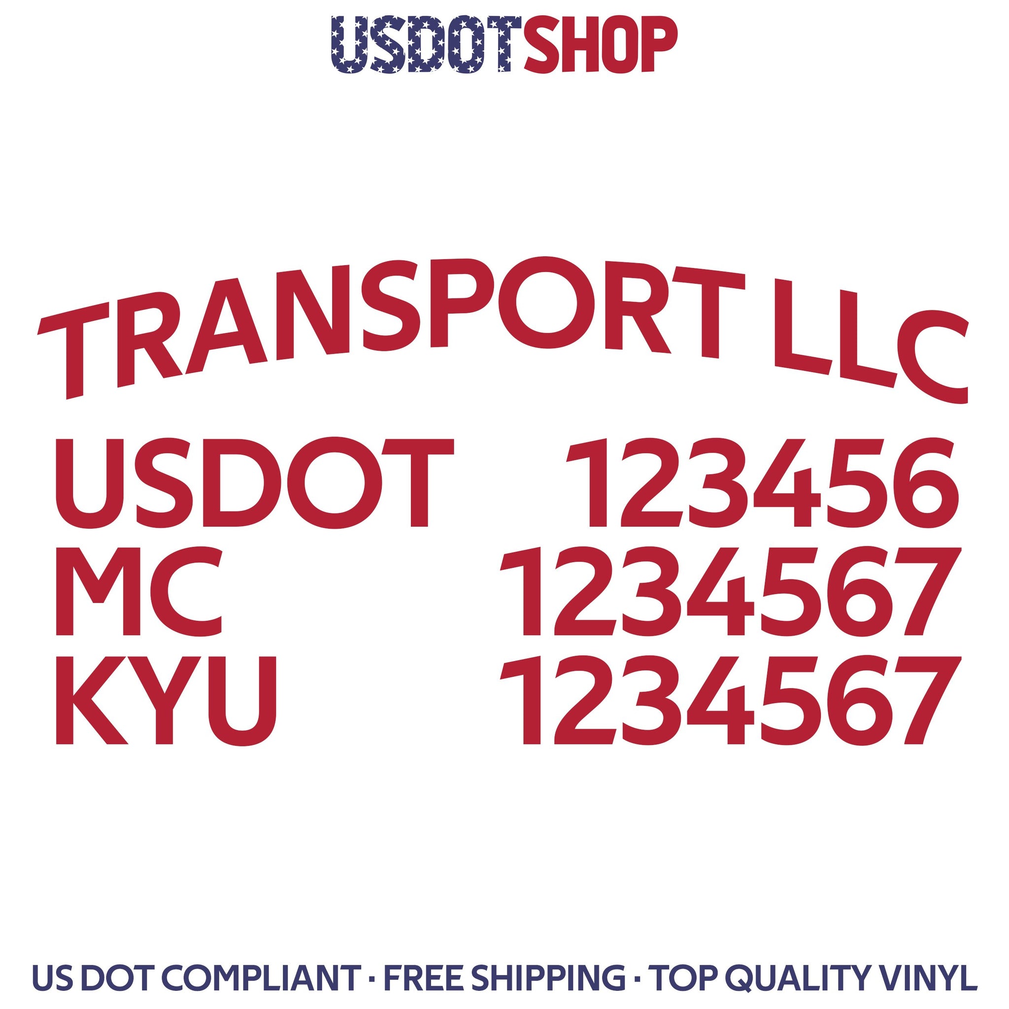 arched company name, usdot, mc kyu number decal sticker