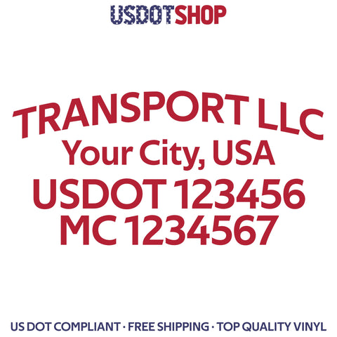 arched transport name city usdot mc decal sticker