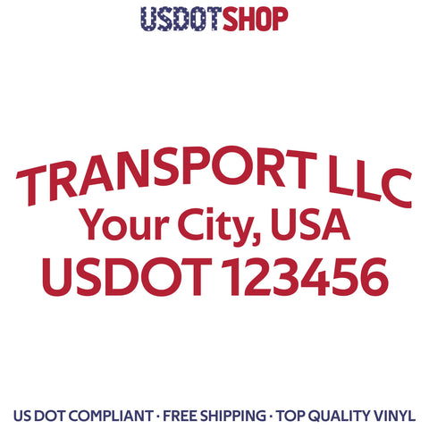 arched company name, city usdot decal vinyl lettering