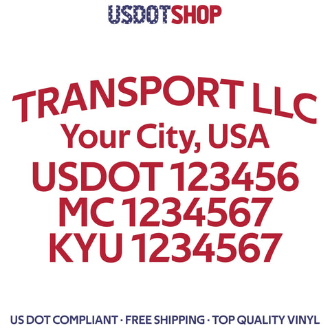 transport company name, city, usdot, mc kyu number decal