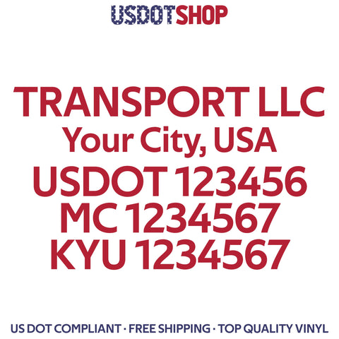 transport company name, usdot mc kyu number decal sticker