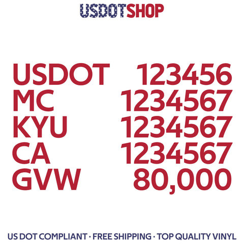 usdot, mc, kyu, ca & gvw decal sticker