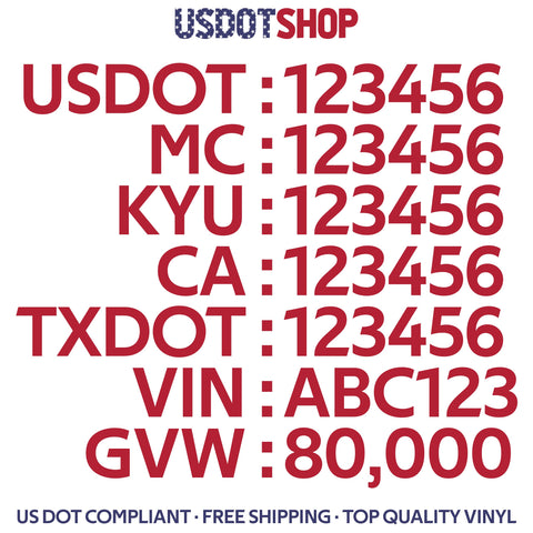 usdot mc kyu ca txdot vin gvw decal sticker