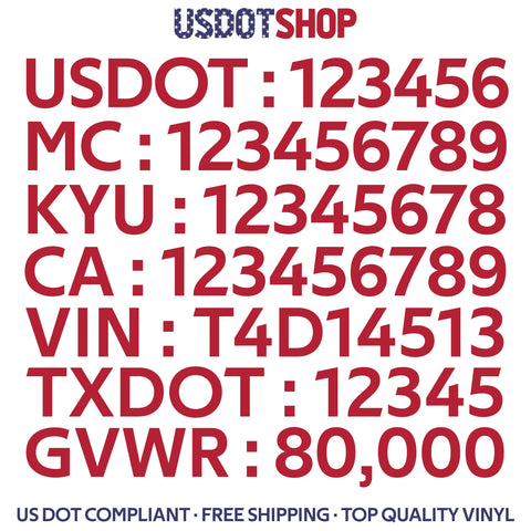 usdot mc kyu ca vin txdot gvwr decal sticker