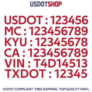 usdot mc kyu ca vin txdot number decal